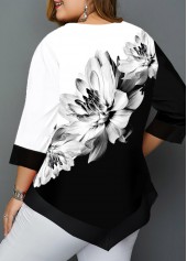 Multi Color plus size,Floral plus size,ROTITA Plus Size Floral Print Asymmetric Hem T Shirt