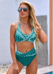 Green swimwear,Floral swimwear,ROTITA Halter High Waist Printed Bikini Set