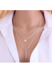 Layered Design Silver Metal Bar Pendant Necklace