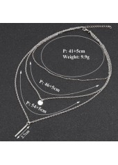 Silvery White jewelry,Layered Design Silver Metal Bar Pendant Necklace