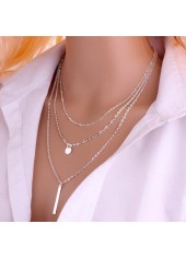Silvery White jewelry,Layered Design Silver Metal Bar Pendant Necklace