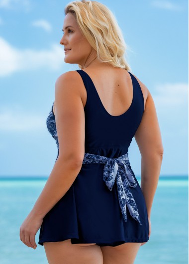 Navy plus size,Tribal plus size,ROTITA Tie Back Plus Size Tribal Print Swimdress and Panty