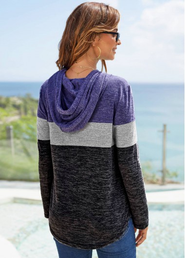 Multi Color tops,Contrast Color tops,ROTITA Long Sleeve Contrast Drawstring Detail Hoodie