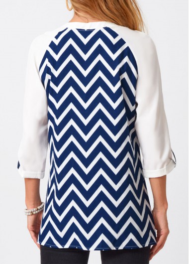 Multi Color tops,Chevron tops,ROTITA Chevron Print Split Neck Three Quarters Sleeve Blouse