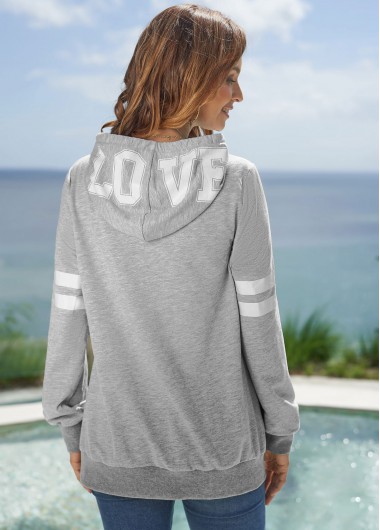 Grey tops,Letter tops,ROTITA Striped Letter Print Long Sleeve Hoodie