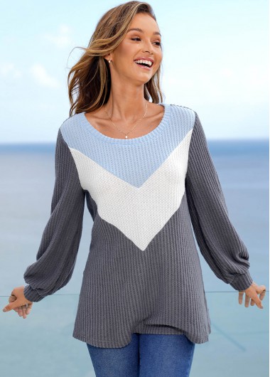 Multi Color tops,Contrast Color tops,ROTITA Round Neck Color Block Long Sleeve Sweatshirt
