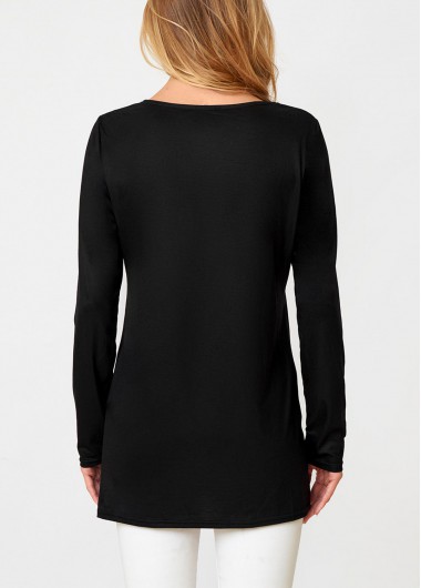 Black tops,Floral tops,ROTITA Floral Print V Neck Long Sleeve T Shirt