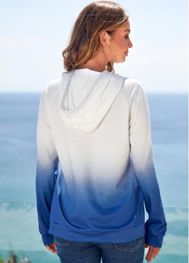 White tops,Ombre tops,ROTITA Long Sleeve Ombre Drawstring Detail Hoodie