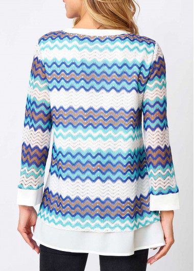 Multi Color tops,Chevron tops,ROTITA Split Neck Chevron Print Layered Hem Blouse