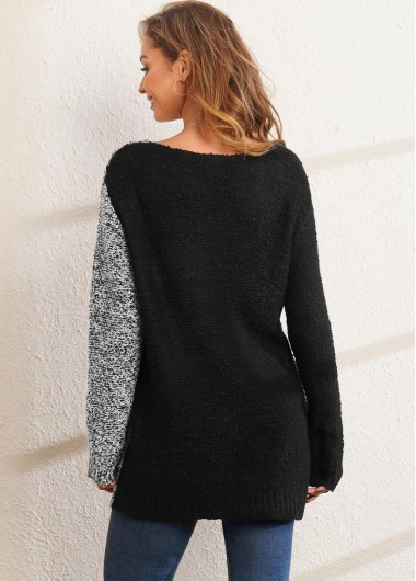 Multi Color tops,Contrast Color tops,ROTITA V Neck Contrast Long Sleeve Sweater