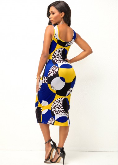 Multi Color dresses,Geometric dresses,Geometric Print Wide Strap Leopard Dress