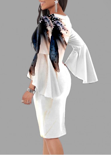 White dresses,Graphic dresses,ROTITA Round Neck Ink Painting Bodycon Dress