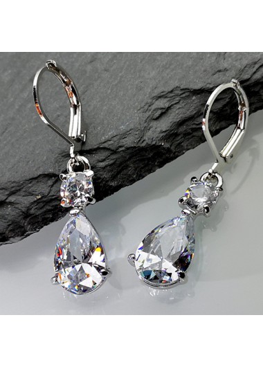 Silvery White jewelry,Waterdrop Design Metal Detail Silver Earrings
