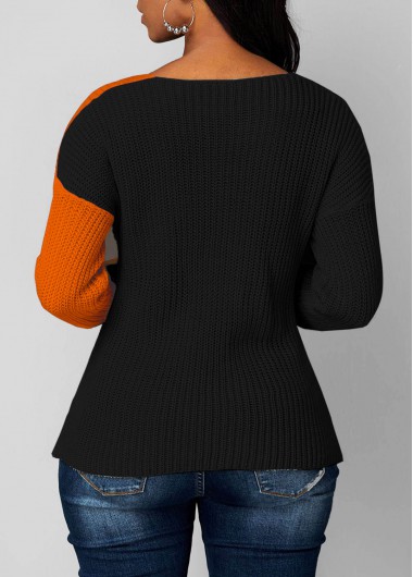 Black tops,Contrast Color tops,Long Sleeve Asymmetric Hem Contrast Sweater