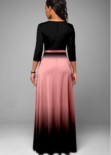Pink dresses,Ombre dresses,ROTITA Belted Ombre Double Side Pockets V Neck Dress