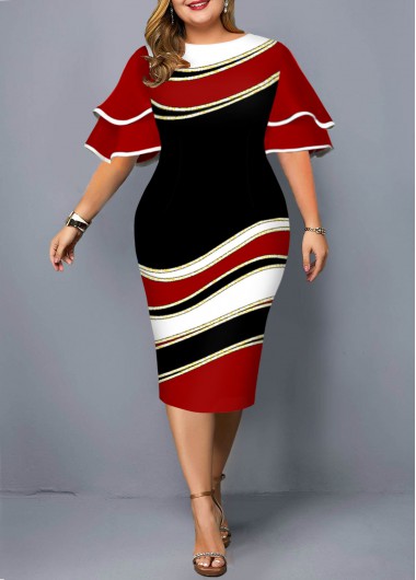 ROTITA Layered Bell Sleeve Plus Size Geometric Print Dress | Rotita.com ...