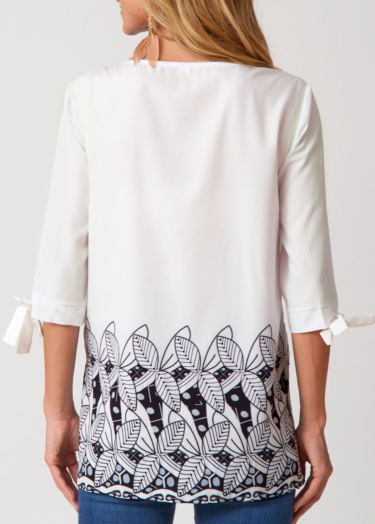 Multi Color tops,Dot tops,ROTITA Decorative Button Crinkle Chest Round Neck Blouse