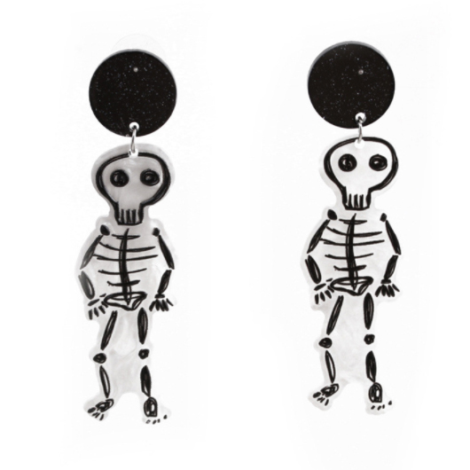 1 Pair Acrylic Skeleton Design White Earrings