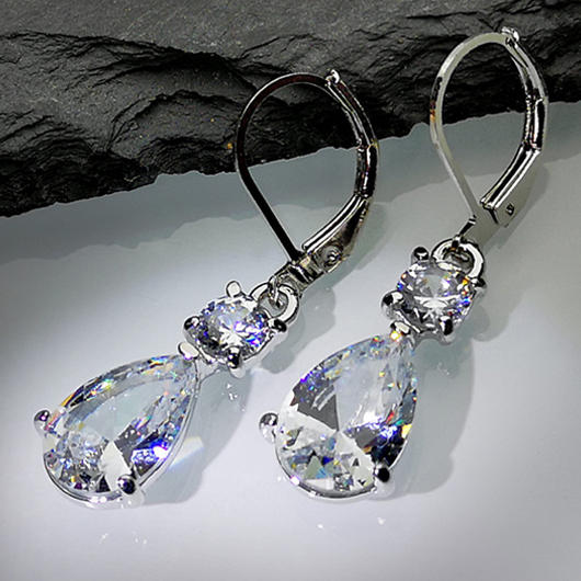 Silvery White jewelry,Waterdrop Design Metal Detail Silver Earrings