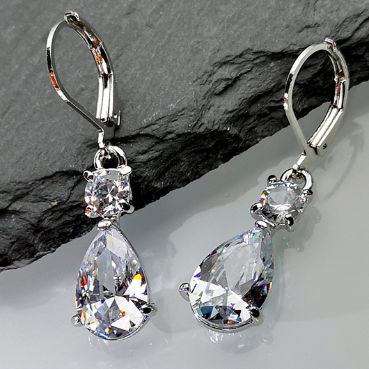 Silvery White jewelry,Waterdrop Design Metal Detail Silver Earrings