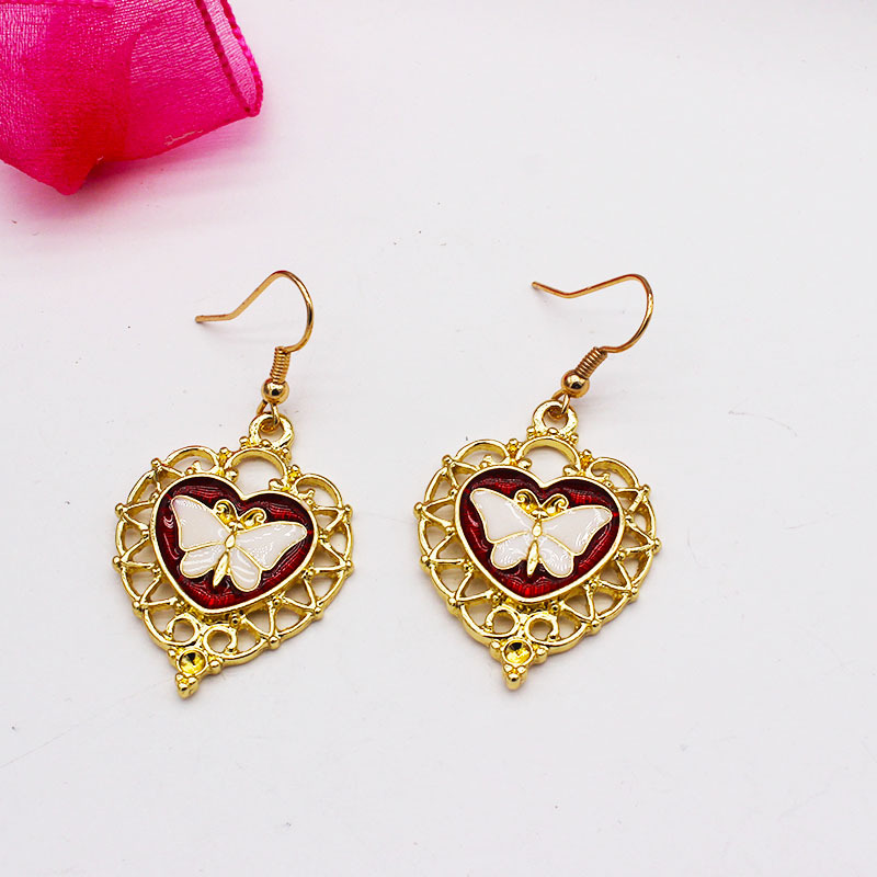 Butterfly Detail Gold Heart Design Earrings