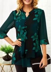 Floral tops,ROTITA Split Neck Button Detail Large Floral Print Blouse
