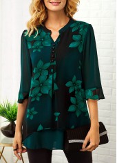 Floral tops,ROTITA Split Neck Button Detail Large Floral Print Blouse