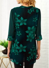 Floral tops,ROTITA Split Neck Button Detail Large Floral Print Blouse