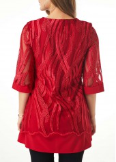 Wine Red tops,Plain Color tops,ROTITA Wine Red Round Neck Fake Two Piece Twinset