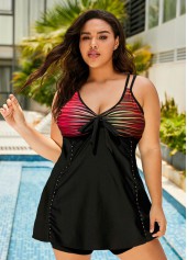 Black swimwear,Striped swimwear,ROTITA Red Stripe Double Straps Tankini Set