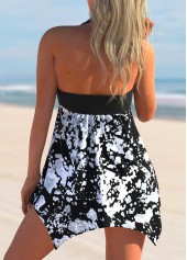 Black swimwear,Floral swimwear,ROTITA Asymmetric Hem Printed Halter Swimdress and Panty