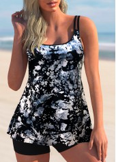 ROTITA Spaghetti Strap Texture Print Tankini Set