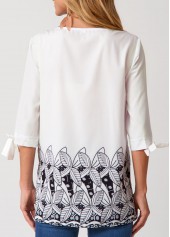 Multi Color tops,Dot tops,ROTITA Decorative Button Crinkle Chest Round Neck Blouse