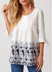 Multi Color tops,Dot tops,ROTITA Decorative Button Crinkle Chest Round Neck Blouse