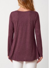 Dark Reddish Purple tops,Plain Color tops,ROTITA Lace Patchwork Dark Reddish Purple T Shirt