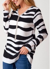 Multi Color tops,Striped tops,ROTITA Tassel Striped V Neck Long Sleeve Blouse