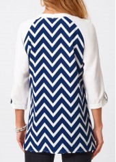Multi Color tops,Chevron tops,ROTITA Chevron Print Split Neck Three Quarters Sleeve Blouse