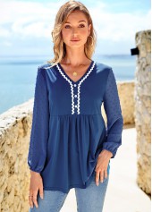 ROTITA Decorative Button V Neck Navy Blouse