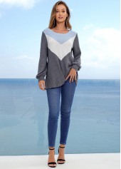 Multi Color tops,Contrast Color tops,ROTITA Round Neck Color Block Long Sleeve Sweatshirt
