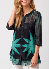 Black tops,Dot tops,ROTITA Button Up Polka Dot 3/4 Sleeve Blouse