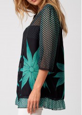 Black tops,Dot tops,ROTITA Button Up Polka Dot 3/4 Sleeve Blouse
