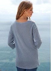 Blue tops,Contrast Color tops,ROTITA Three Quarters Sleeve Lace Patchwork T Shirt