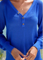 Navy tops,Plain Color tops,ROTITA Long Sleeve Button Detail Solid Sweater