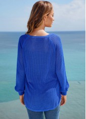 Navy tops,Plain Color tops,ROTITA Long Sleeve Button Detail Solid Sweater