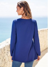 Blue tops,Plain Color tops,ROTITA Solid Cutout Neck Long Sleeve T Shirt