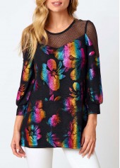 Rotita-Sweatshirt mit buntem Netzeinsatz und Rundhalsausschnitt