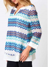 Multi Color tops,Chevron tops,ROTITA Split Neck Chevron Print Layered Hem Blouse