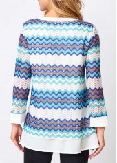 Multi Color tops,Chevron tops,ROTITA Split Neck Chevron Print Layered Hem Blouse