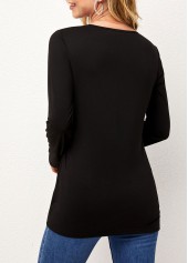 Black tops,Plain Color tops,ROTITA V Neck Sequin Tie Side T Shirt