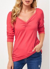 ROTITA Sweetheart Neckline Solid Long Sleeve T Shirt